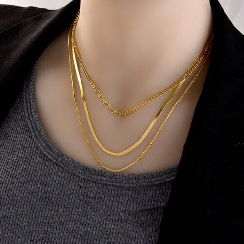 Stainless steel cold wind three layer snake bone titanium steel chain hot style accessories