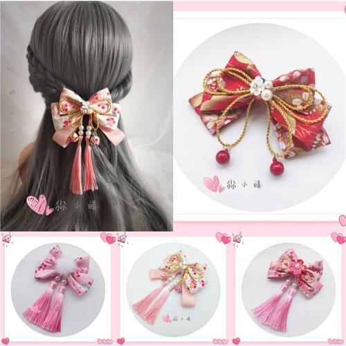 Japanese style wind clip Chinese style girl Hanfu jacket performance tassel flower headdress cosplay Headband Hairpin Sweet