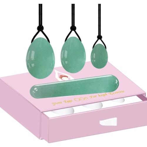 Jade Yoni Egg And Yoni Wand Vaginal Massage Balls Women Kegel Exercise Ball Set Vaginal Muscle Tightening Jade Drilled Egg Yoni