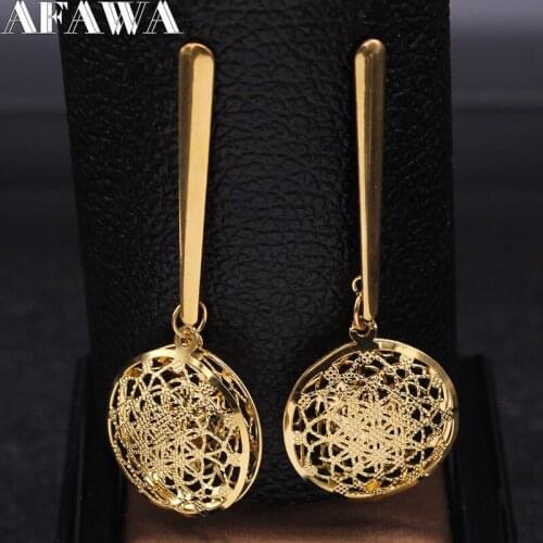 2020 Flower of Life Stainless Steel Long Earrings Women Gold Color Small Earings Jewelry acero inoxidable joyeria mujer E1345S01