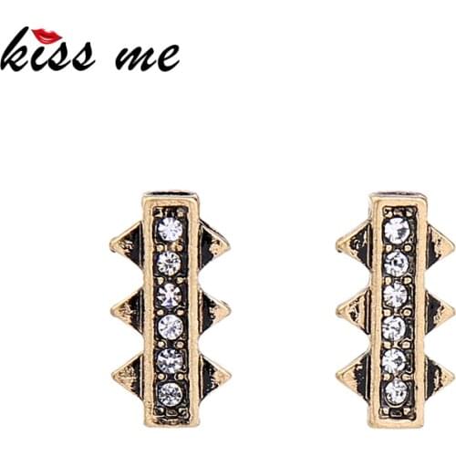 KISS ME 2 Pairs /Set Square Geometric Rhinestone Synthetic Stone Earrings for Women Alloy Vintage Stud Earrings Fashion Jewelry