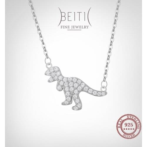 Beitil Dazzling Clear Zircon Cute Tyrannosaurus Necklace For Women Lovely Fine 925 Sterling Silver Jewelry Girl Gift