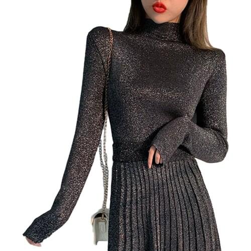 Womens Sweaters Winter Shiny Lurex Autumn Winter Sweater Women Long Sleeve Pullover Women Tops Basic Christmas Sweater Pull