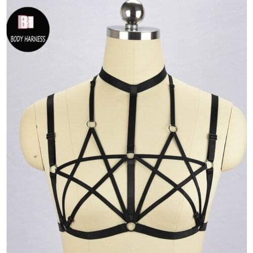Women New Featured Two Pentagram body harness Handmade Harajuku Gothic Sexy Lingerie bondage harness cage bra body gothic harnes