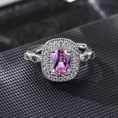 New 925 Silver Fashion Product Oval Simulation Pink Crystal Full Diamond Adjustable Temperament Ring For Women Jewelry Gift
