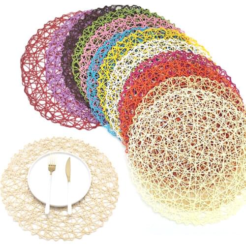 1 Pieces Of Hemp Woven Placemat Hollow Mat Non-slip Table Mat Coaster Home Table Decoration Golden Placemat