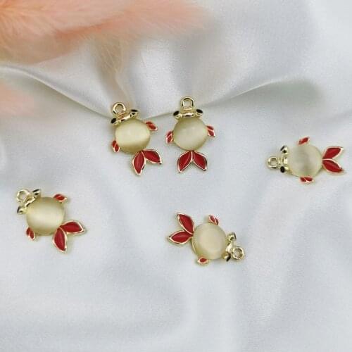 10Pcs/Lot Alloy Drip Oil Simulation Creative Opal Goldfish Pendant DIY Jewelry Accessories Making Earrings Earrings Necklace