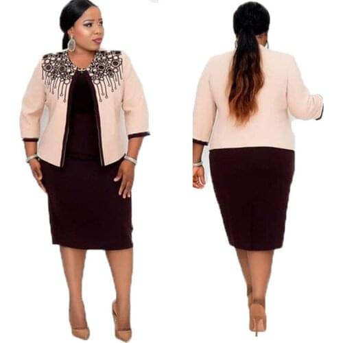 2021 new arrival elegent fashion style african women plus size knee-length dress 2XL-5XL