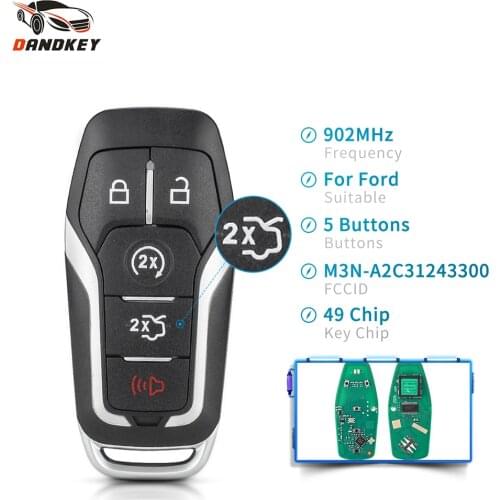 Dandkey 4+1/5 Buttons Smart Car Remote Key FSK 902MHz ID49 Chip For Ford Fusion Explorer edge Mustang 2013-2017 M3N-A2C31243300