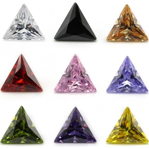 Free Shipping 3x3mm~10x10mm White, Olive, Purple, Black, Pink Cubic Zirconia Stone 5A Triangle Shape Loose CZ Gems For Jewelry