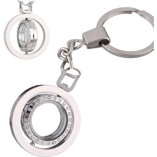1pc Good Quality Rotate Round Glass Locket Magnet Open Key Chain