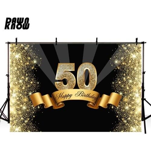DAWNKNOW 50th Golden Shimmer Photography Background Celebrate Birthday Party Photocall Backdrop Photo Shoot Customize lv1852