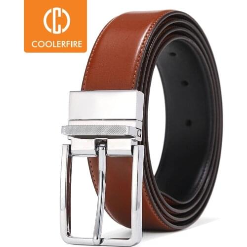 Rotating Pin Buckle Business Fashion Mens Wide Belt High Quality Genuine Leather Double-sided Belt for Men HQ115