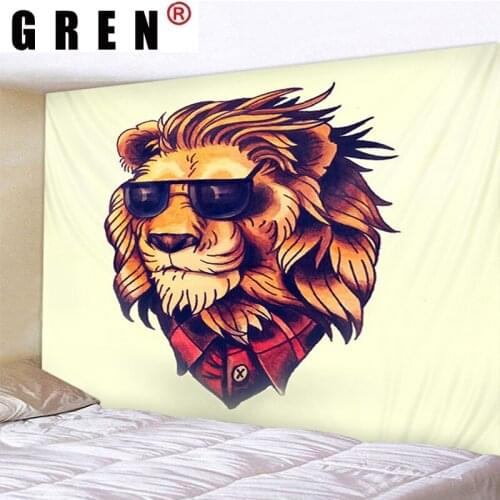 GREN Art Bedroom Living Room Home Decor Glasses Lion Bohemia Tapestry Hanging Covering Rugs Background Cloth Beach Mat Blanket