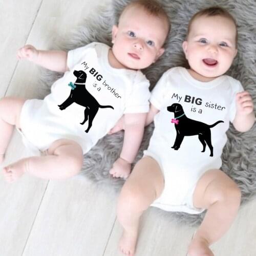 My Big Borther/sister Is A Dog New Summer Newborn Baby Boys Girls Short Sleeve Letter Print Cute Romper Jumpsuit Baby Clothes