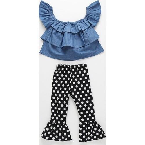 VTOM Infant Kids Girls Clothes Sets Short Sleeve Tops +Dot Pants 2pcs Clothing Sets With High Quality