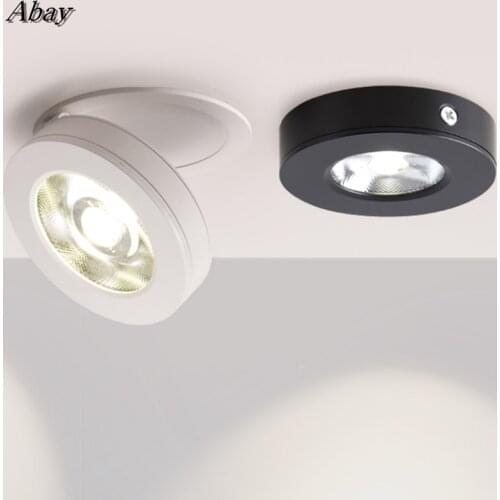 Round 90° Folding Recessed COB LED Downlights 5W/7W/12W LED Ceiling Spot lights Background Painting Lamps AC220V Indoor Lighting