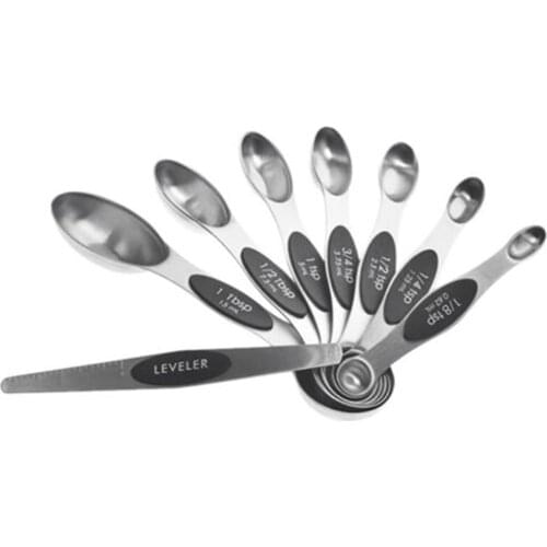 8Pcs/Set Premium Stainless Steel Magnetic Measuring Spoons Teaspoon Coffee Sugar Powder Spice Scoop Kitchen Baking Tools