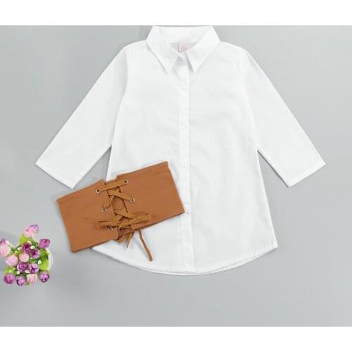 Fashion Children Kid Girls Autumn Clothing Sets Solid Color Long Sleeve Shirt Dress+Crossed Vests Outfits 1-6Y