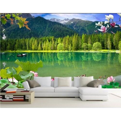 3d wallpaper custom mural photo Lotus mountain lakes painting 3d wall murals wallpaper for walls 3 d living room home decor