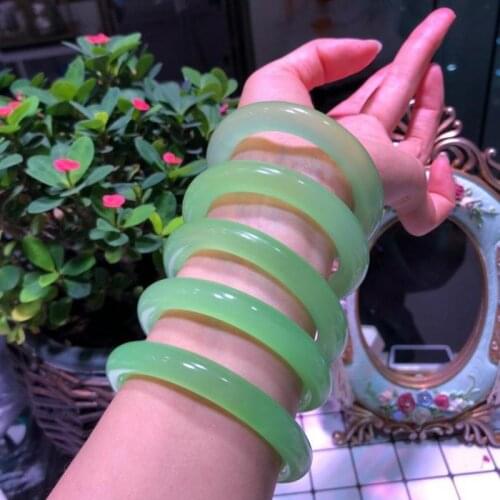 Genuine Natural Ice Green Jade Bracelet Bangles Hand-carved Round Bar Bracelet Jewelry Lucky Amulet Gifts For Women And Men