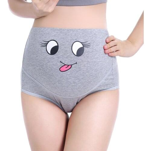 Heigh Waist Pregnant woman Underwear 4PCS Cotton Belly Support Women Cartoon clothes Soft Maternity Emoticon Panties adjustable