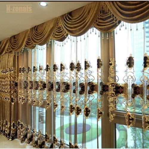 2021 New Curtains Bedroom European Luxury Brown Embroidered Curtains for Living Room with The Sheer Luxury Hotels Window Door
