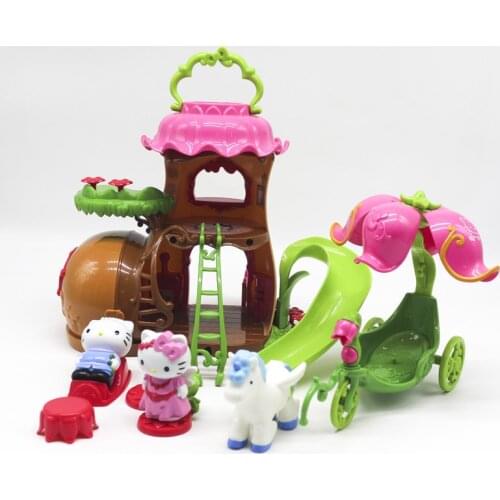New HELLOKITTY Toys Fantasy House Platset Interesting Play House Puzzle Anime KT Cat Childrens Toy Set New Year Gift 2021