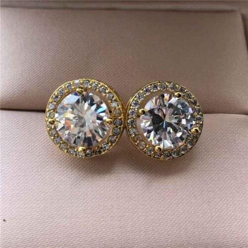 Fashionable New Round White Zircon Hollow Stud Earrings Gold Plated Silver Plated Stud Earrings Bride Engagement Jewelry Gifts