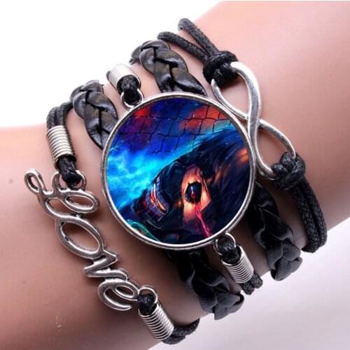 Japan anime Tokyo Ghoul Bracelet Multilayer Black Leather Bangles Transparent Glass Dome Charm Jewelry women gift Bracelet