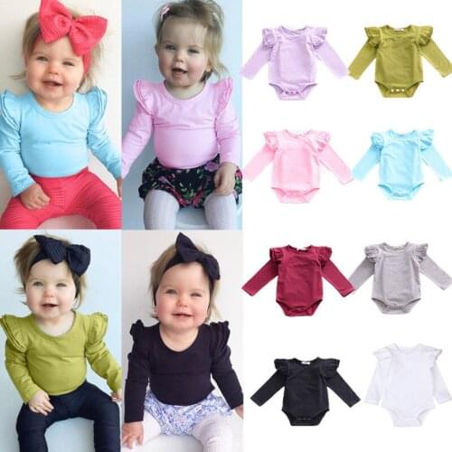 Baby Girl Solid Ruffled Bodysuit Jumpsuits 0-24M Newborn Toddler Spring Fall Casual Long Sleeve Romper Outfits Clothes 2021 New