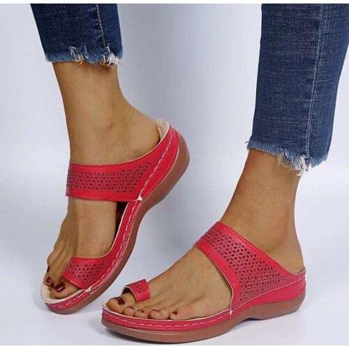 Orthopedic Slippers Women Sandals Open Toe Summer Shoes Vintage Low Heels Female Platform Shoes Corrector Sponge Walking Sandals