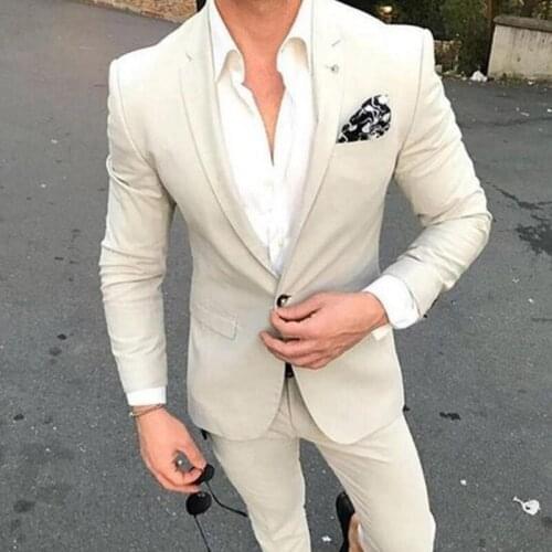 Autumn Tailor Made Fashion One Button Light Grey Men Suits Slim Fit Groom Tuxedo For Wedding Party Male Clothing (Jacket+Pants)
