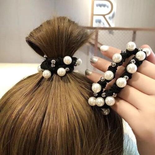 POPACC Pearl Hair Rope Bracelet Dual-use Hair Accessories Korean Simple Basic Hair Band Black Hair Rope Female Hair Accessories