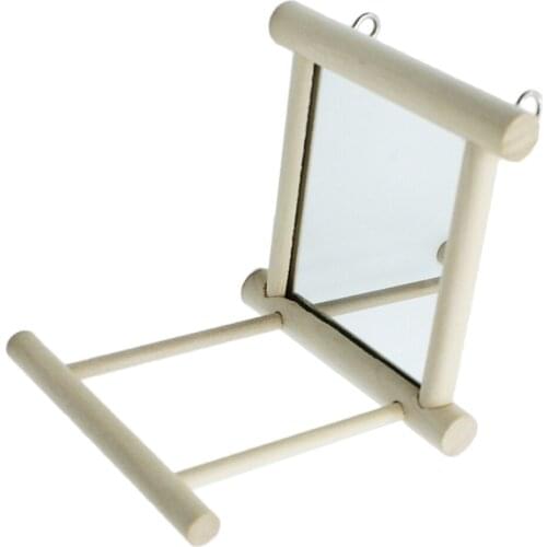 Bird Mirror Wooden Cage Mirror Toys with Bell for Parakeet Cockatiel Conure