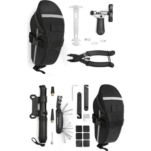 MTB Bike Saddle Bag with Pump Repair Tool Set 15-in-1 Bicycle Multitools with Allen Wrench Crowbar File Bicycle Repair Kit