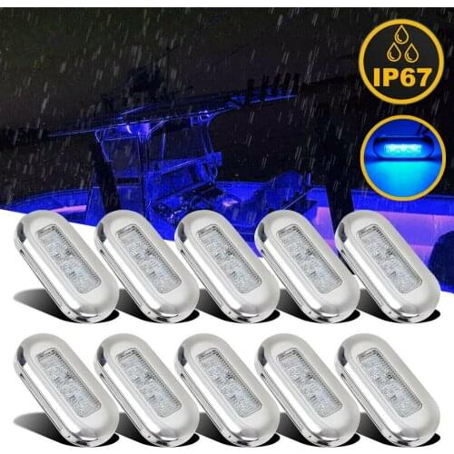 10x Marine Boat Blue LED Oblong Courtesy Light Stair Yacht Deck Clear Stainless Running Lights For Cars Led Car Lights Auto Good