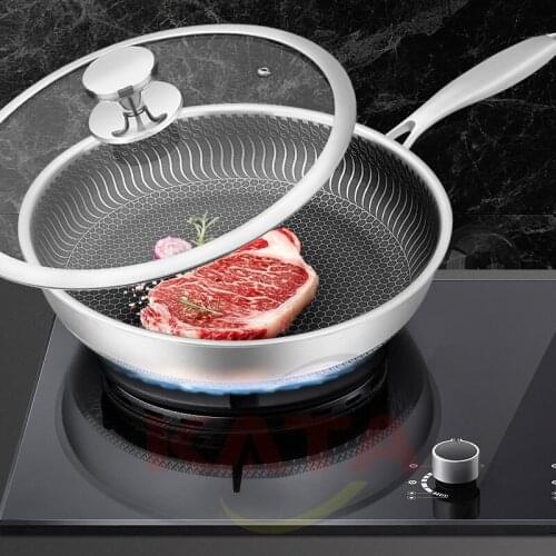 316 Stainless Steel Frying Pan 3-layer Temperature Non-stick Egg Steak Frying Pan Gas Induction Cooker Kitchen Tools Universal