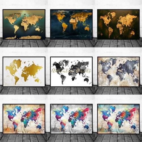 Large Size World Map Modern Abstract Art Canvas Painting Posters and Prints Wall Art Pictures for Home Decor