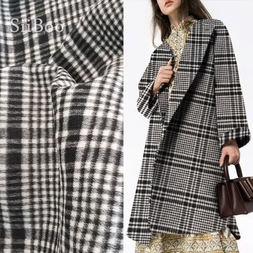 Super heavy weighted grey-white plaid alpaca wool blend fabric for women / men winter warm coat blazer tessuto telas SP6017