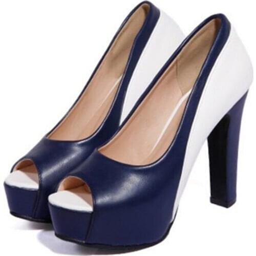 Shoes Woman Thick High Heels Pumps PU Slip On 10CM Peep Toe Classics Fashion Dress Office & Career Party Wedding Shallow 2020