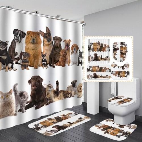 Cute Cat Dog 3D Printed Waterproof Shower Curtain Cartoon Animal Polyester Fabric Bath Curtain for Bathroom Curtains Decoration