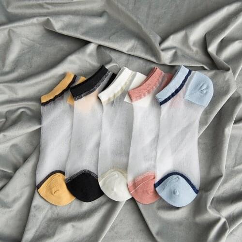 Woman Transparent Lurex Ankle Socks Girls Mesh Crystal Socks Short Fashion Summer Crew Sock Thin Cotton Clear Glass Socks