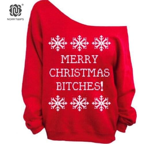 NORA TWIPS 2017 Autumn Style Women Fashion Christmas Full Sleeve Sweatshirts Plus Size Sexy Slash Neck Hoodies Women (S-XXL)