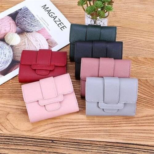 Womens Wallet Short Solid Color Hasp Coin Purses Female Pu Leather Three Fold Multifunction Clutch Card Holder Money Clip