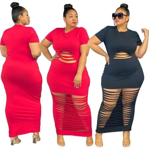 Dress Women Summer 2021 Elegant Sexy Long Red Dresses Plus Size Hollow Out High Waist Bodycon Dress Wholesale Dropshipping