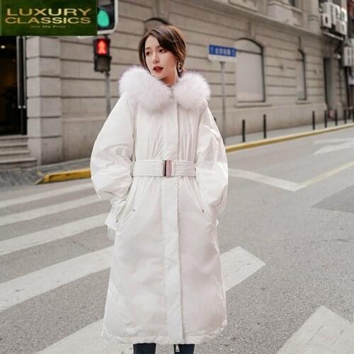 Female Women Winter Coat Duck Down Jacket Thick Warm Down Parka Real Fur Korean Long Clothes Coats Doudoune Femme LWL1340
