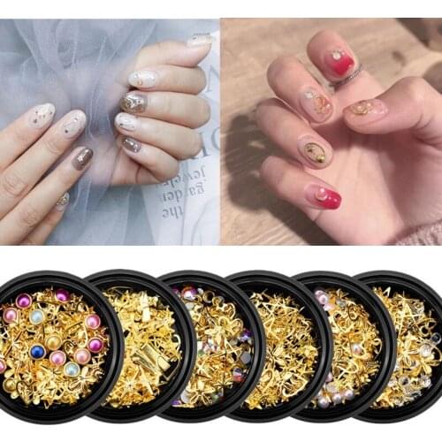 1 Pot Mix Shape Metal Leaf Caviar Beads Ball Bar Star Moon Acrylic Diamond Nail Art Rhinestones Gems Decorations Manicure DIY