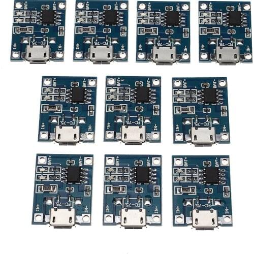 10pcs Lithium Battery Charger Board High Quality Micro USB TP4056 Battery Charging Module 1A 25mmx19mm Mayitr