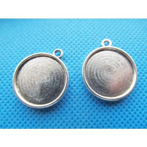 100pcs Antique Silver/Bronze Base Setting Tray Bezel Pendant Charm/Finding,fit 12mm Round Cabochon/Cameo,Double Same Side